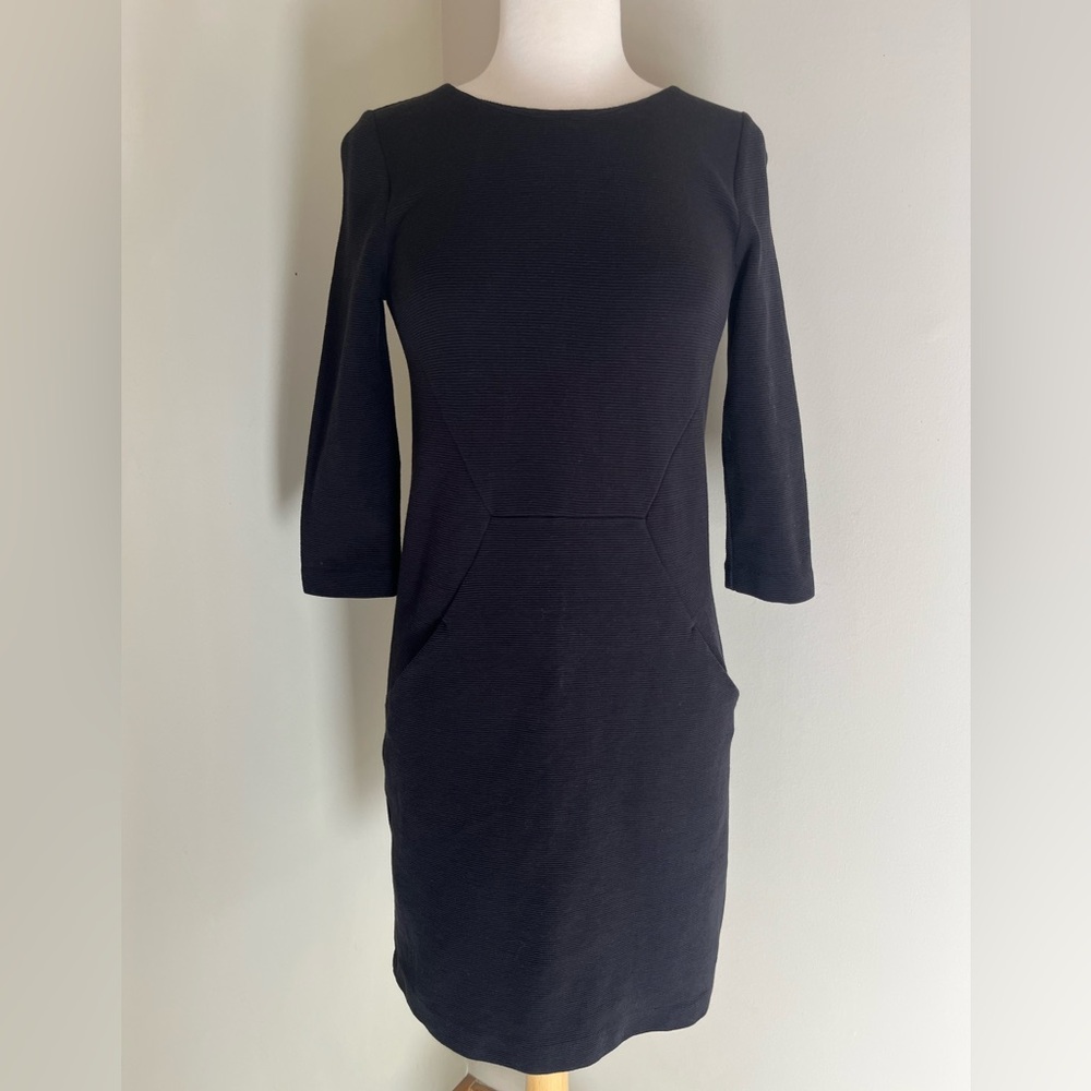 Boden Bronte Ottoman black textured cotton blend 3/4 sleeve dress size 4R
